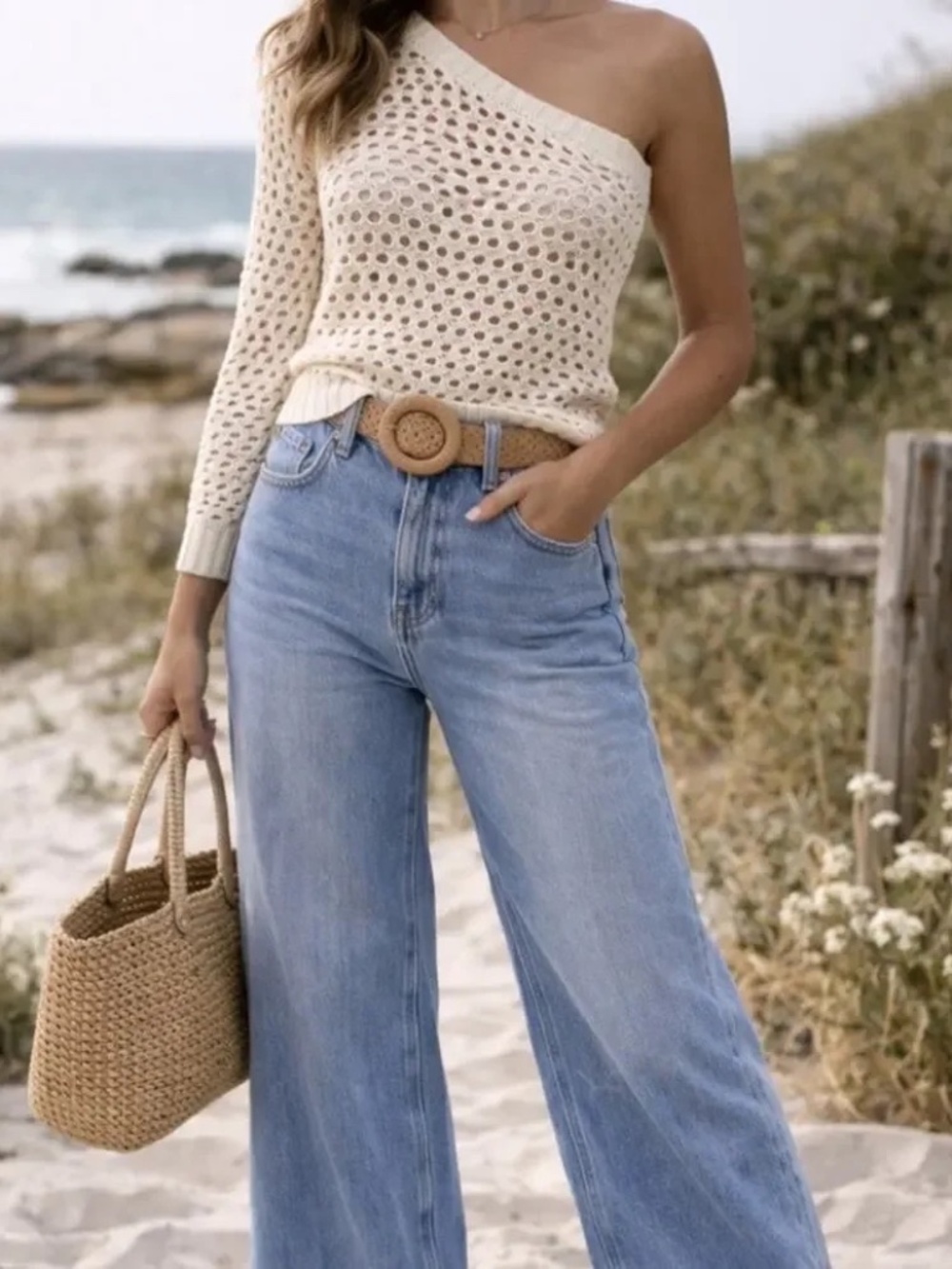 Anthropologie Maeve One Shoulder Asymmetric Open Knit Sweater One Sz